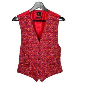 Vintage 90s Red Paisley Quilted Button Up Vest Medium